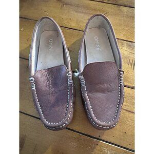Omine Brown Leather Slip-On Loafers With White Stitching